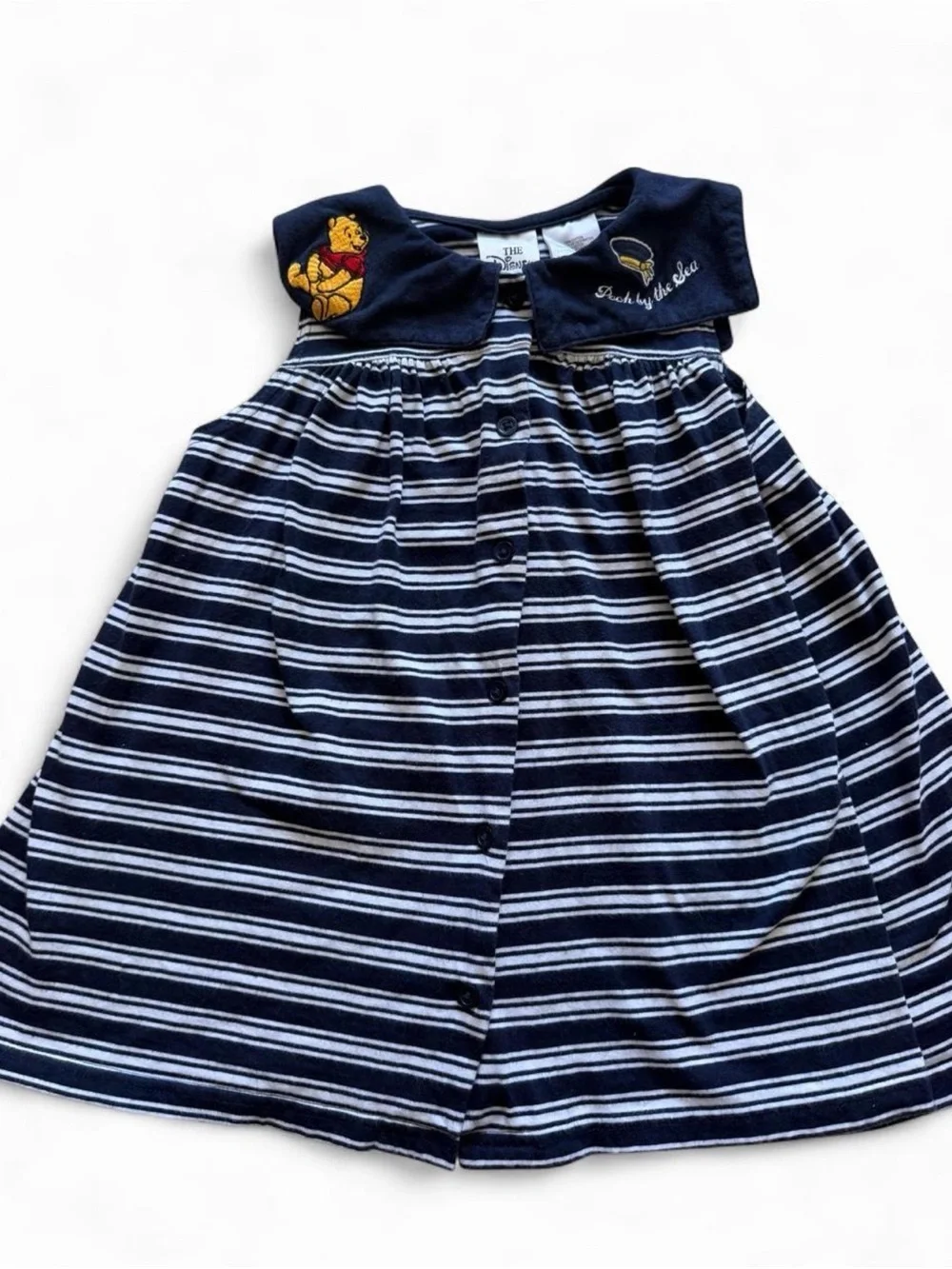 Disney Navy and White Striped Kids Sailor Dress with Winnie the Pooh Embroidery